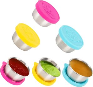 Salad Dressing Containers To Go; 6x1.5 oz Stainless Steel Food Containers with Lids; Small Silicone Dipping Sauce Cups Toddler Snack Containers Leakpr