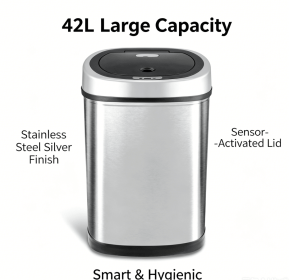 42L Stainless Steel Automatic Sensor Trash Can, Touchless Motion Sensor Garbage Bin with Lid
