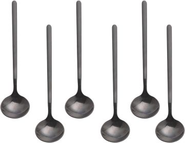 6 PCS Black Coffee Spoons, 18/8 Stainless Steel Espresso Spoons, 5.2 Inches Vogue Mini Tea Spoon, Cappuccino Stirring Small Spoon for Dessert
