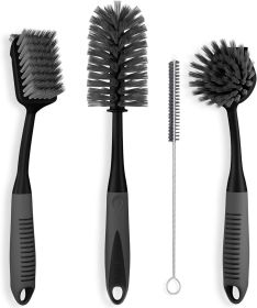 Dish Brush Set of 4 - Kitchen Scrub Brushes with Non-Slip Long Handle for Cleaning, Scrubber, Dishwashing, Dishes, Bottles, Straws, Cups, Pots & Sink
