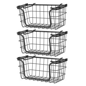 Oceanstar Stackable Metal Wire Storage Basket Set for Pantry, Countertop, Kitchen or Bathroom Ã¢â‚¬â€œ Black, Set of 3