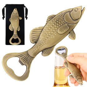 Creative Sea Bass Bottle Opener With Velvet Bag , Exclusive Gift For Fishing Enthusiasts, Bar Tool For Beer Enthusiasts, Ideal For Home And Bar U (Option: Bronze)