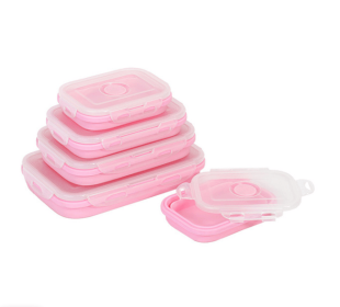 Reusable Pizza Storage Container with Microwavable Serving Trays - Adjustable Pizza Slice Container to Organize & Save Space - BPA Free, Microwave (Color: Pink, size: 550ML)