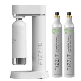 FIZZIT™ Spärklï Carbonated Water Soda Maker with Stainless Steel Bottle – Eco-Friendly, Dishwasher Bottles - Sparkling Water Maker (C02 Cylinder: 2 Pack, Color: White)